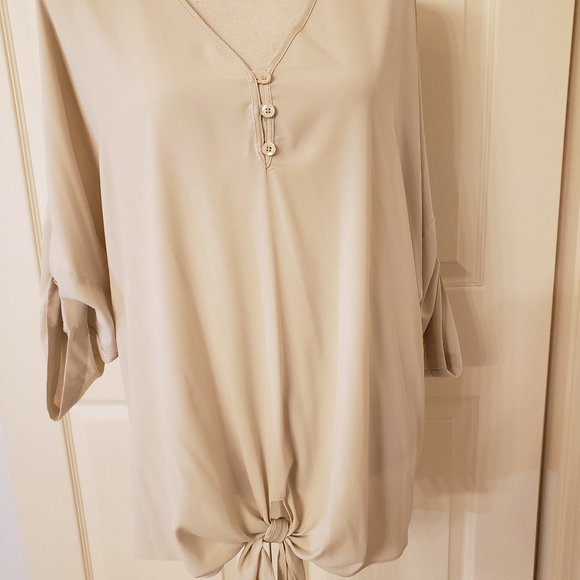 Chico's sheer beige dolman tunic with tie front - Picture 1 of 8